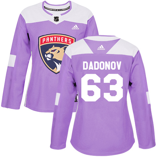 Adidas Panthers #63 Evgenii Dadonov Purple Authentic Fights Cancer Women's Stitched NHL Jersey - Click Image to Close